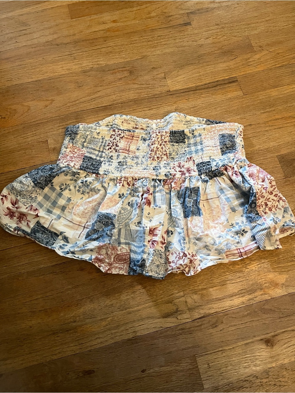 American Eagle Outfitters Cream, Blue & Red Smocked Tube Top - Picture 3 of 3